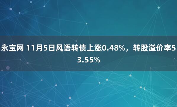 永宝网 11月5日风语转债上涨0.48%，转股溢价率53.55%